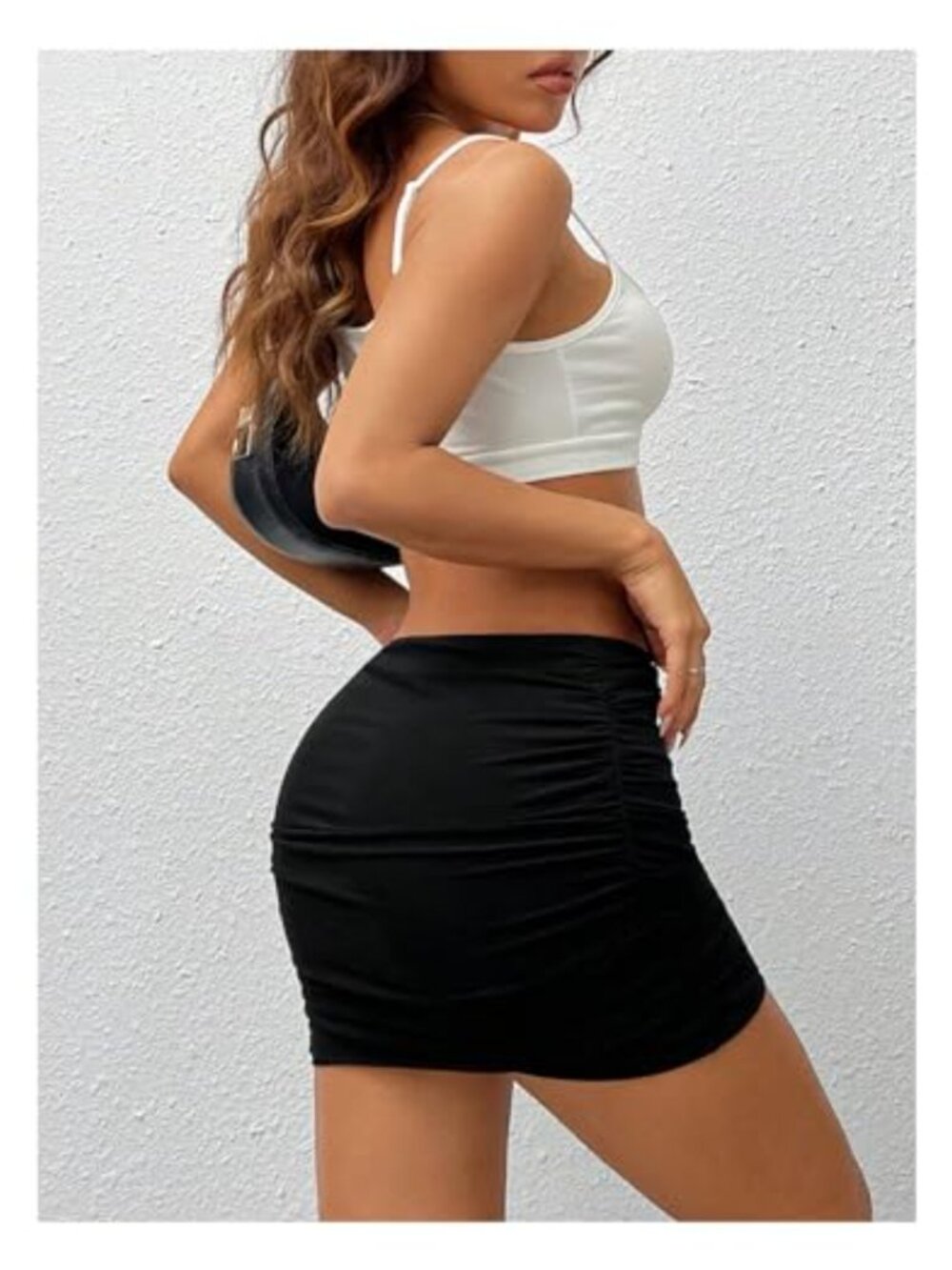 Mesh Ruched Low Rise Bodycon Mini Party Club Skirt - Picture 5 of 6
